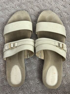 Cole Haan Women's Cream Double-Strap Slide Sandals with Gold Buckles